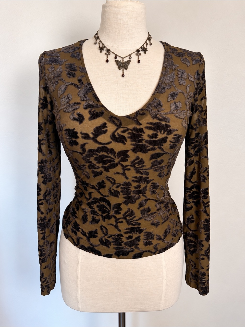 Moda Goth Whimsigoth Romantic Vampy Long Sleeve Burnout Velvet Top Small Y2K